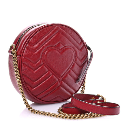Gucci Glazed Calfskin Matelasse Heart Mini GG Marmont Round Shoulder Bag Romantic Cerise 3 of 12