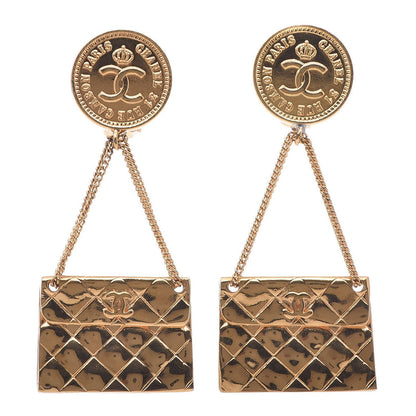 Chanel 2.55 Flap Dangle Clip On Earrings Gold 1 of 5