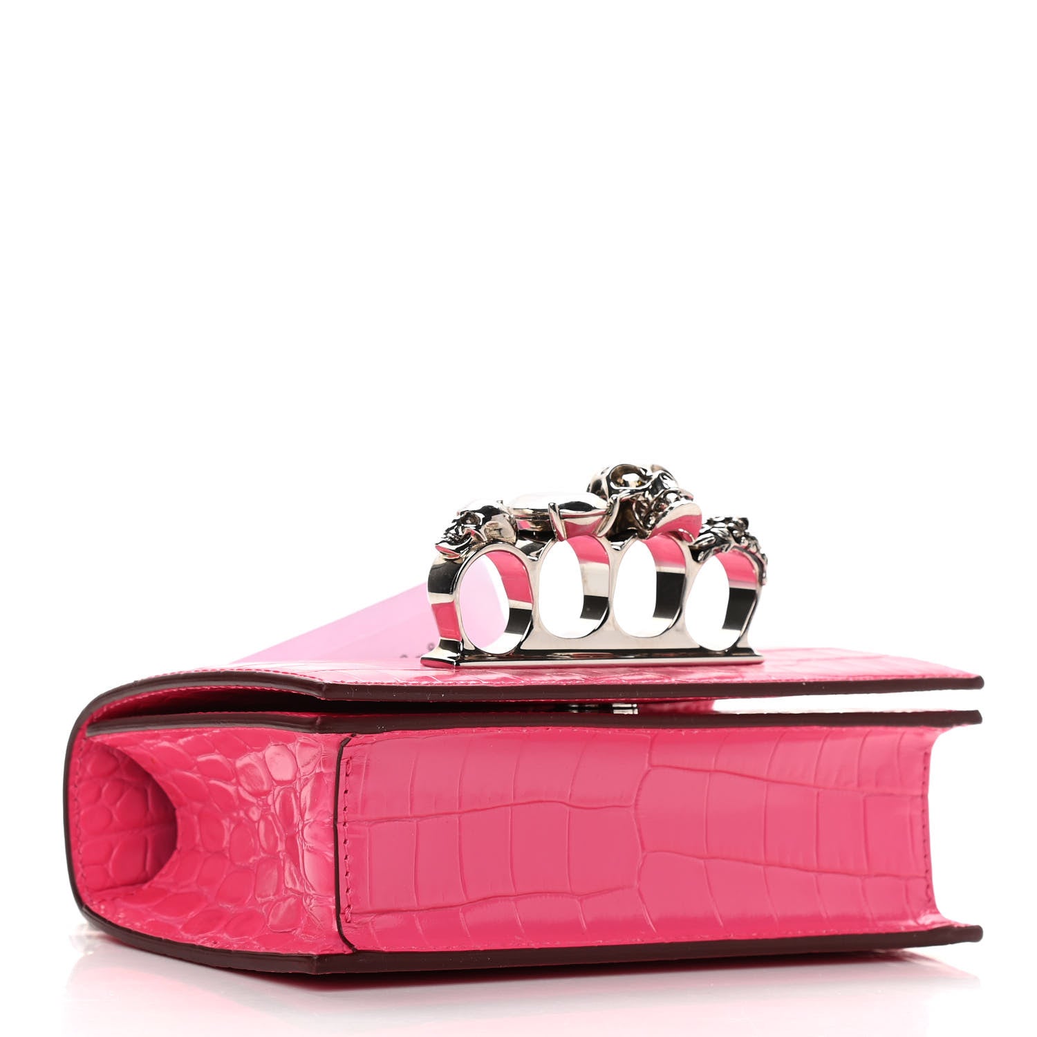 Alexander McQueen Shiny Crocodile Embossed Jeweled Satchel Peony Pink 4 of 11