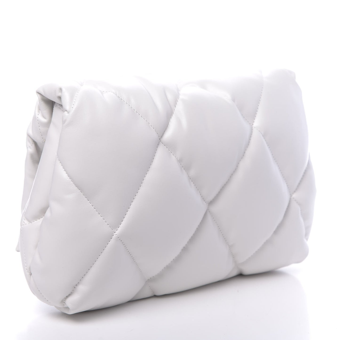 Nappa Calfskin Quilted Touch B Puffy Clutch White