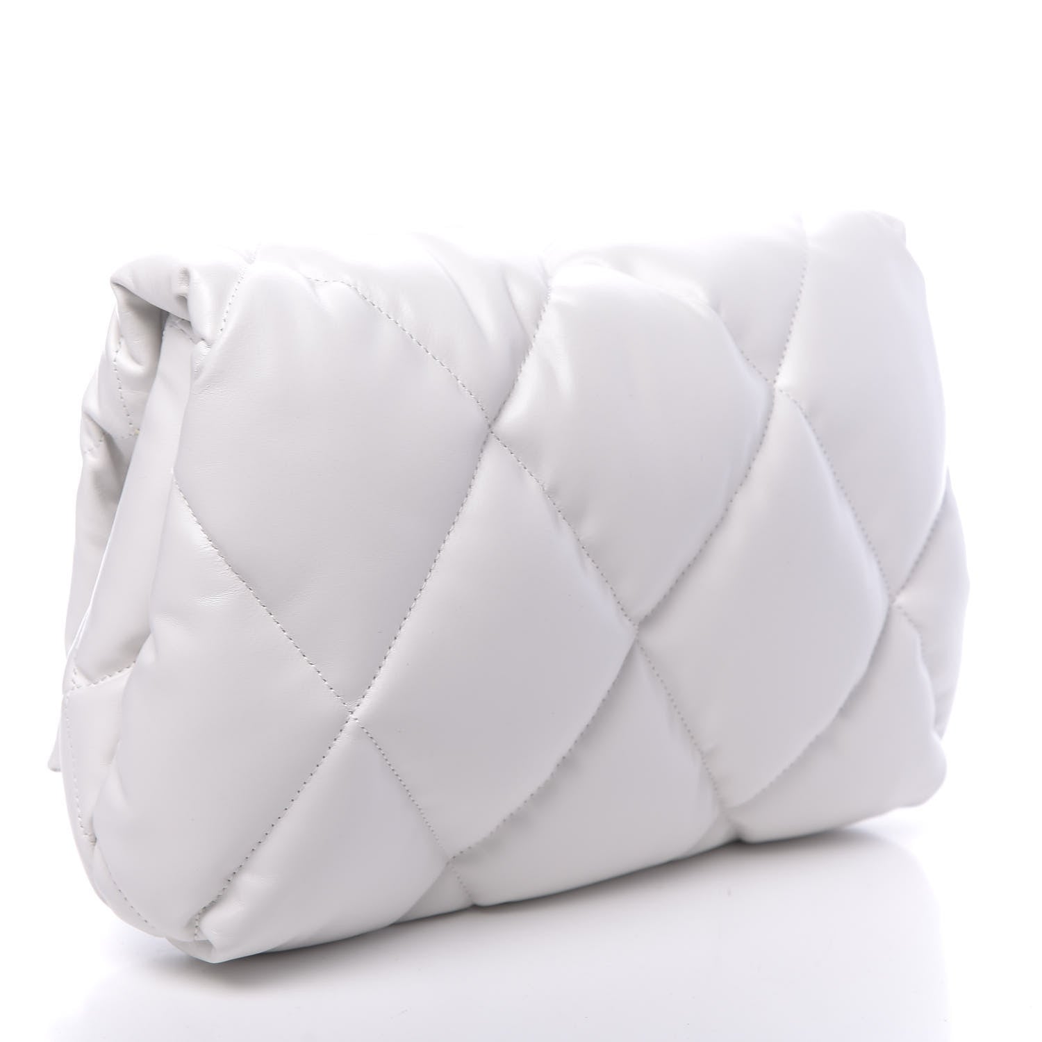 Balenciaga Nappa Calfskin Quilted Touch B Puffy Clutch White 3 of 9