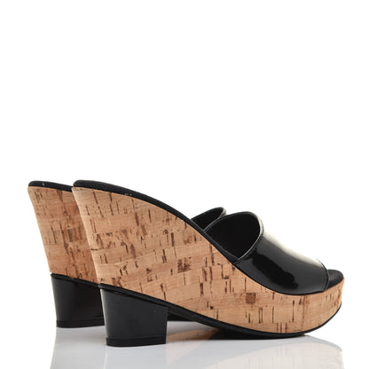 Fendi Patent Cork Wedge Sandals 37 Black 4 of 7