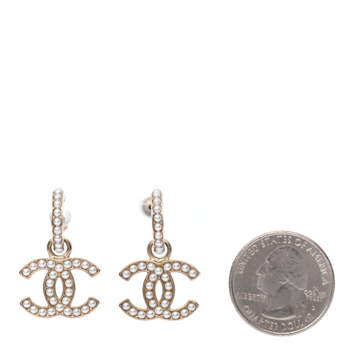 Pearl CC Hoop Drop Earring Gold