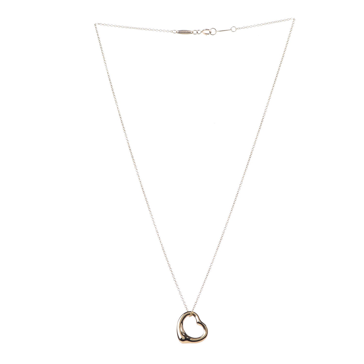 Tiffany 18K Yellow Gold 16mm Elsa Peretti Open Heart Pendant Necklace 3 of 9