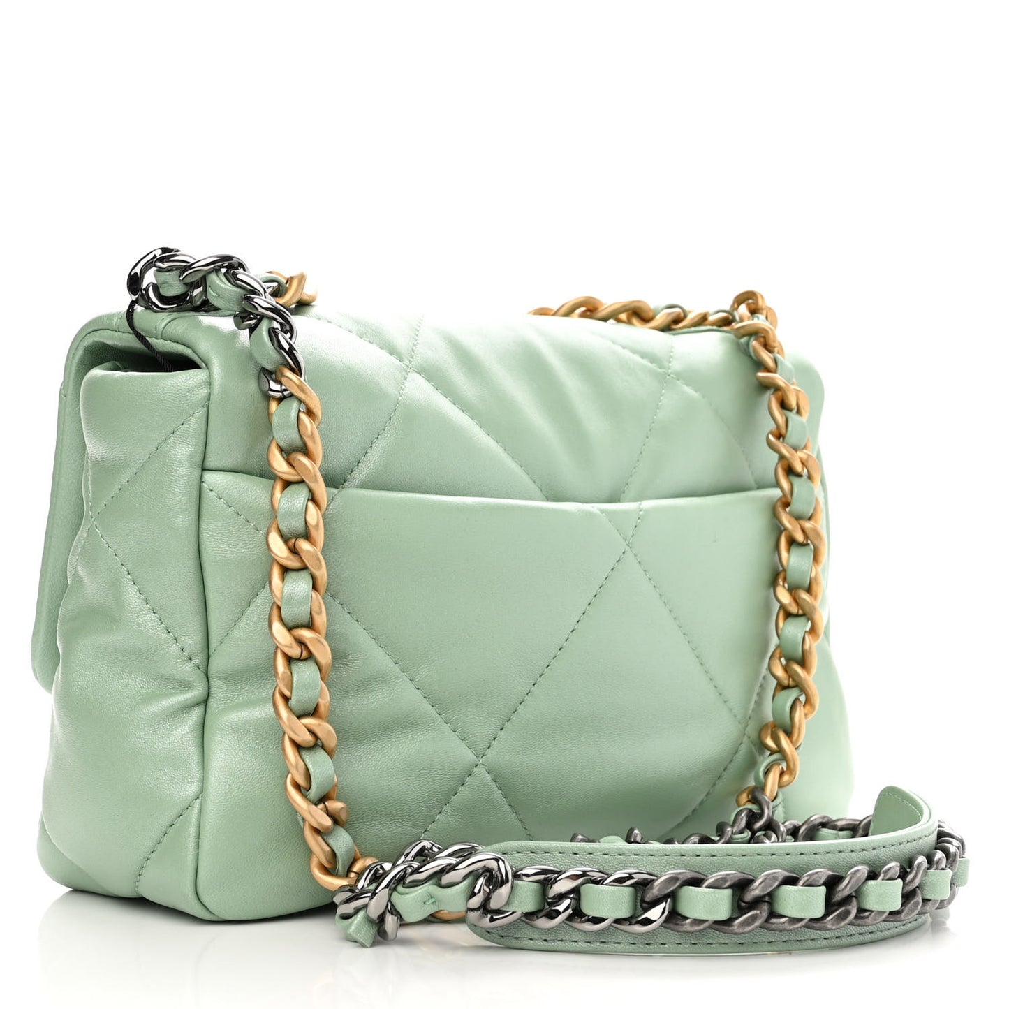 Shiny Lambskin Quilted Medium Chanel 19 Flap Light Green