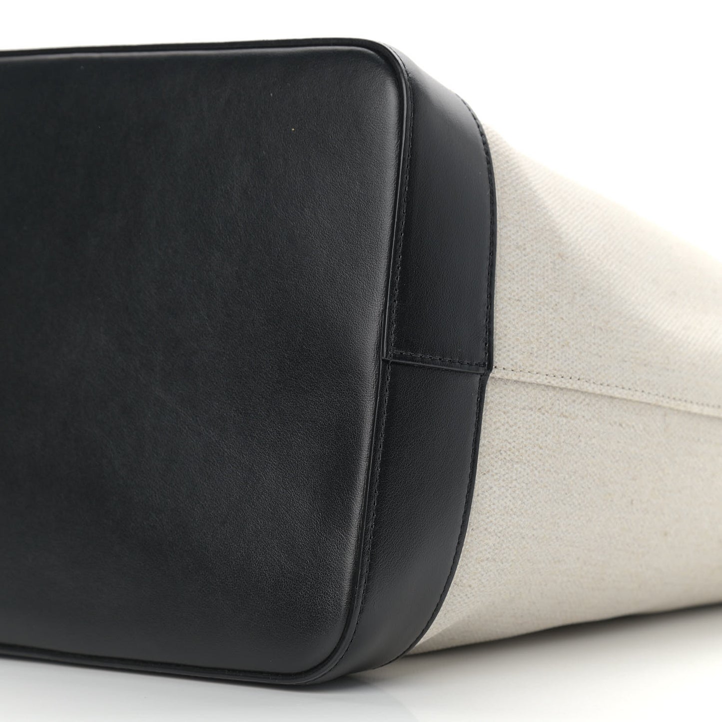 Canvas Calfskin Teddy Drawstring Shopping Tote White Black