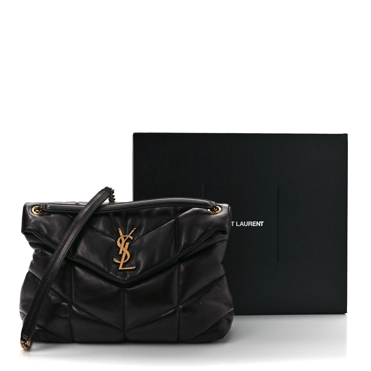 Saint Laurent Lambskin Quilted Medium Loulou Puffer Monogram Chain Satchel Black 12 of 12
