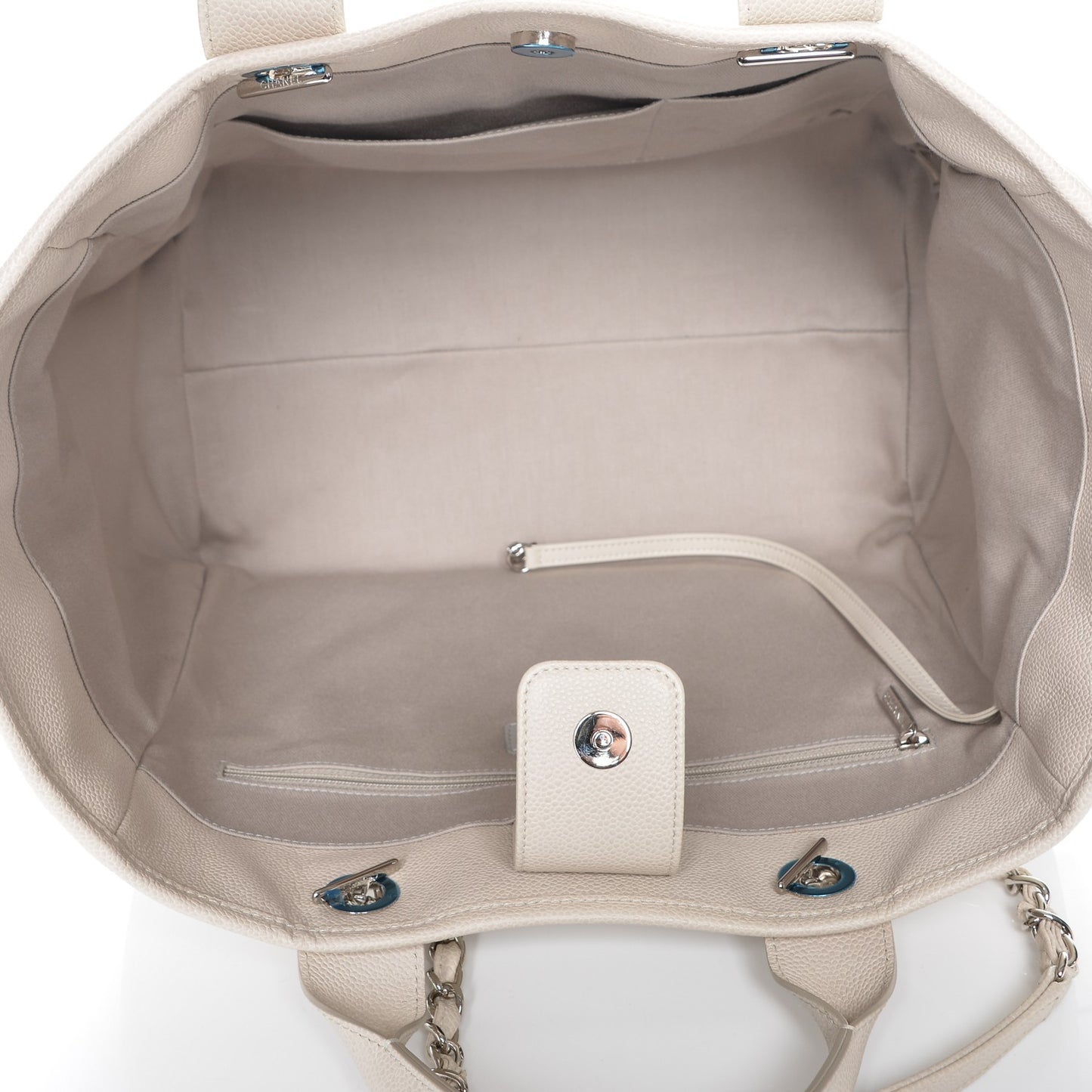Glazed Calfskin Large Deauville Tote Ivory