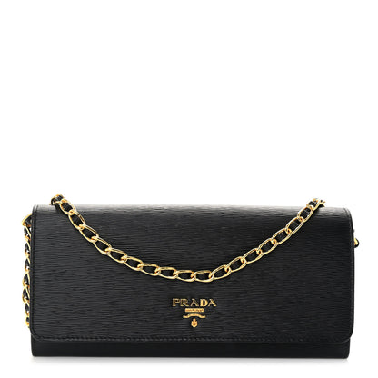Prada Vitello Move Metal Oro Chain Wallet Black 1 of 10