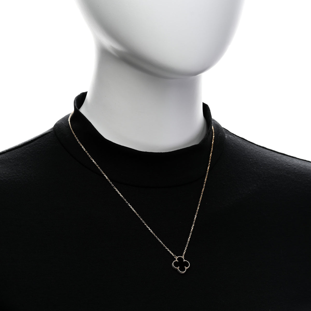 Van Cleef & Arpels 18K Yellow Gold Black Onyx Vintage Alhambra Pendant Necklace 2 of 6