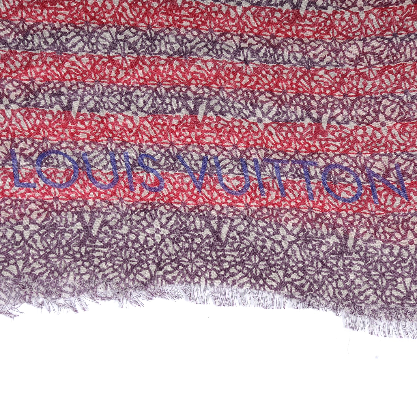 Cashmere Silk Striped Lace Stole Fuchsia