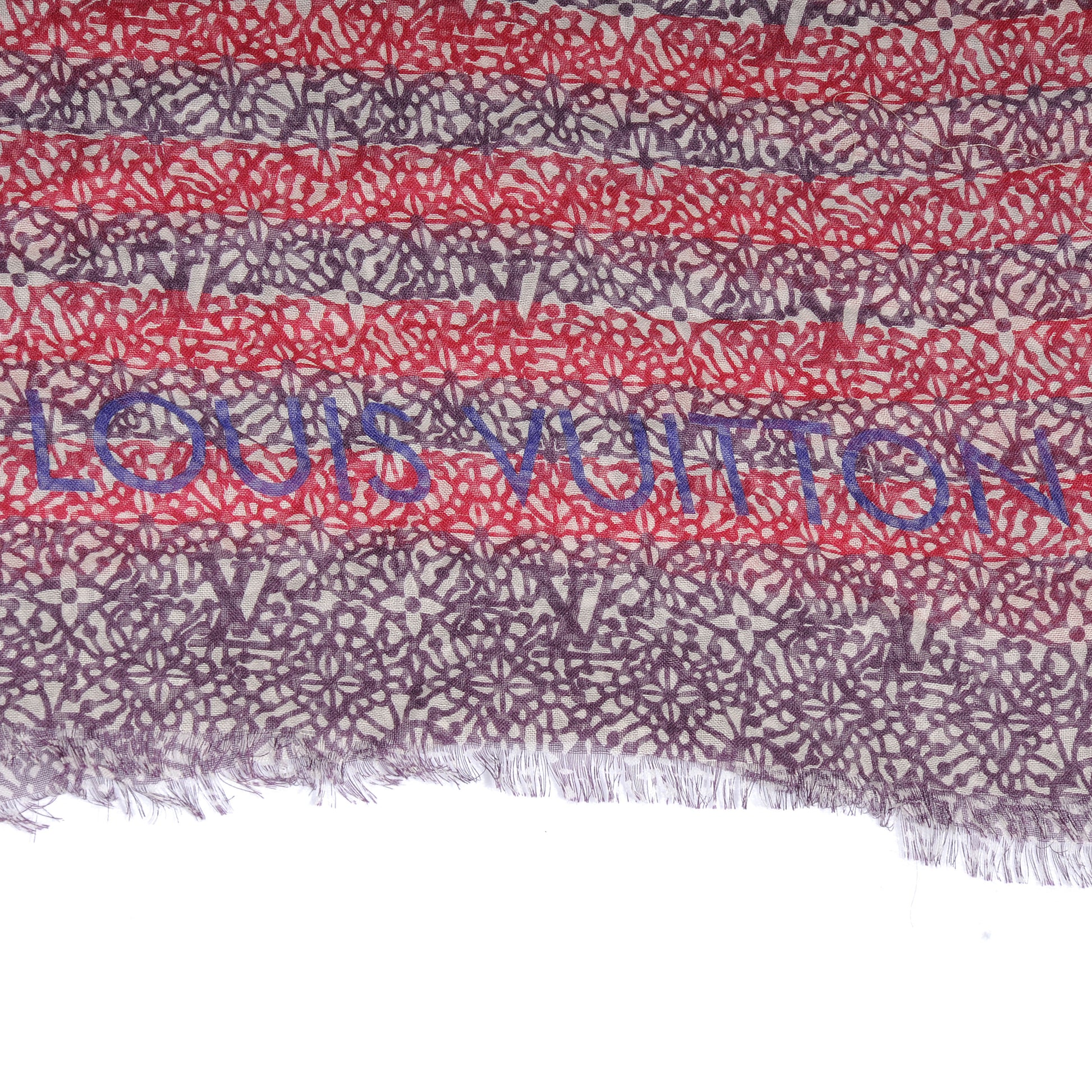 Louis Vuitton Cashmere Silk Striped Lace Stole Fuchsia 4 of 6