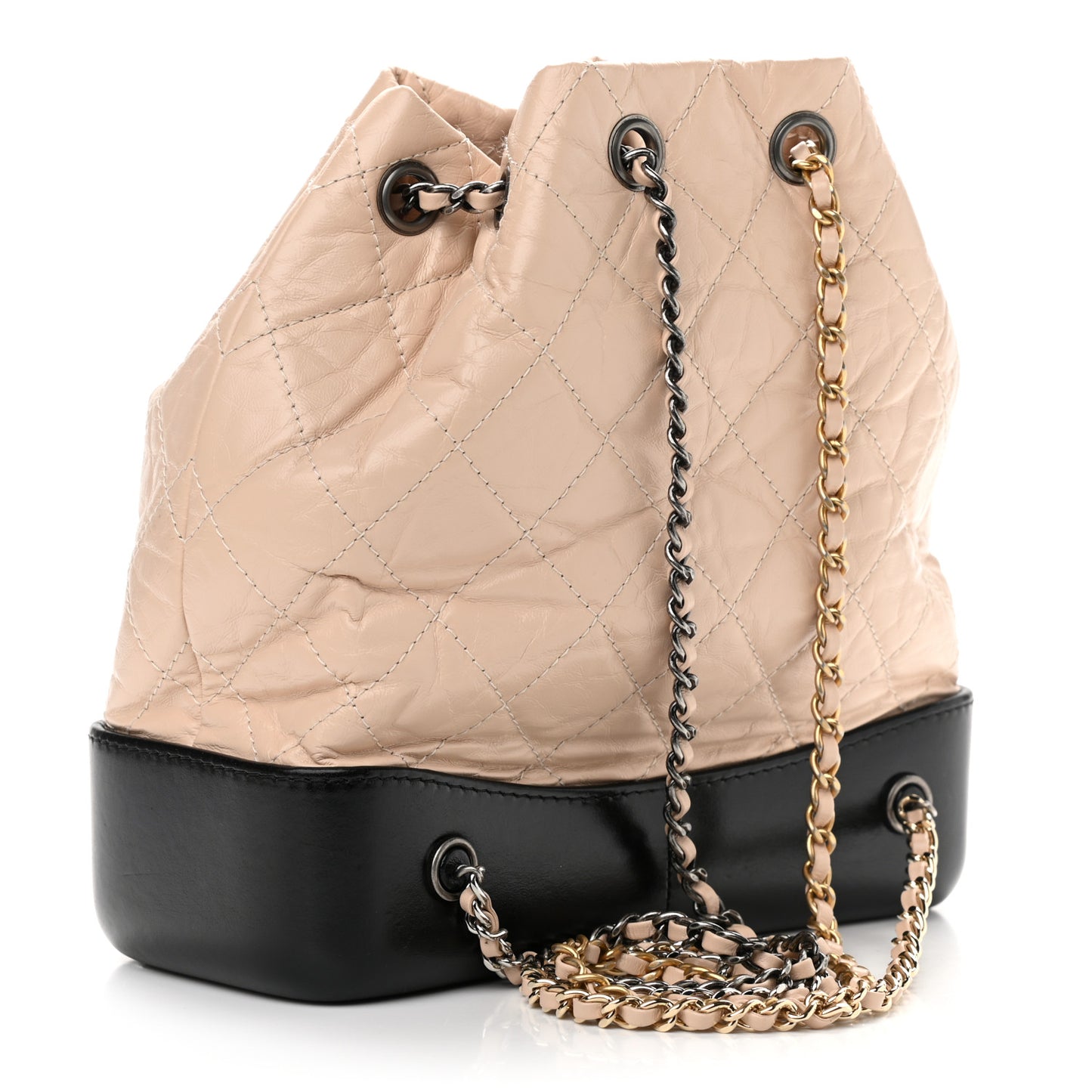 Aged Calfskin Quilted Small Gabrielle Backpack Beige Black