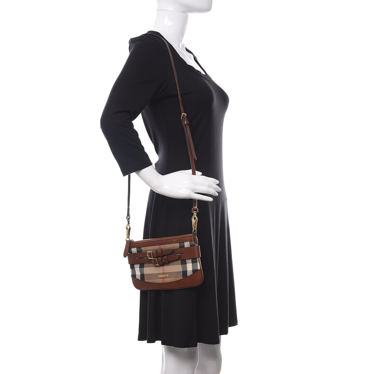 House Check Bridle Calfskin Peyton Crossbody Tan