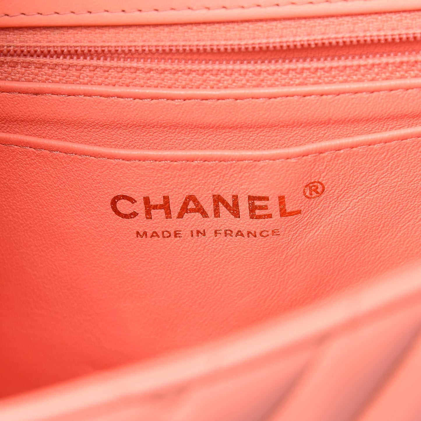 Lambskin Chevron Quilted Mini Rectangular Flap Coral