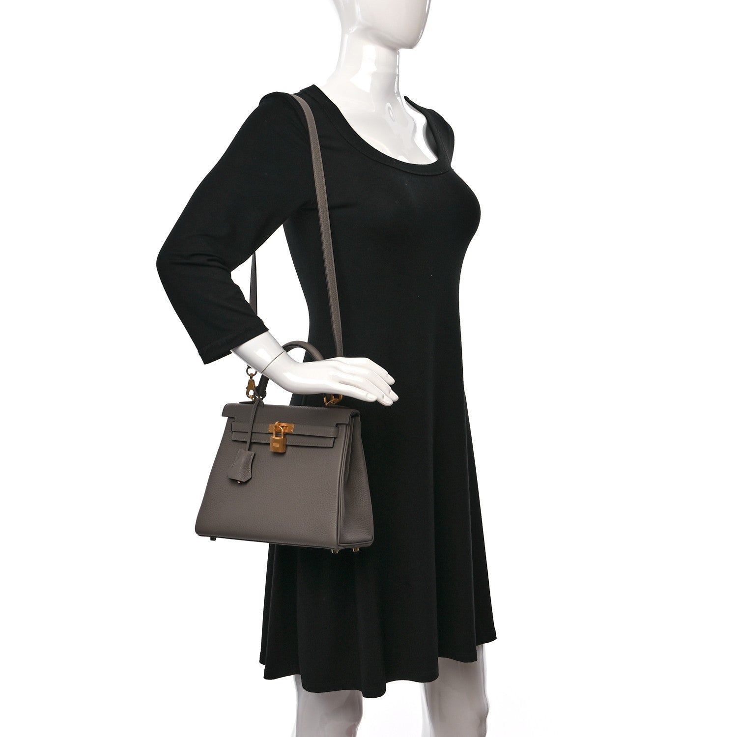 Hermes Togo Horseshoe Kelly Retourne 25 Gris Asphalt Rouge De Coeur 3 of 11