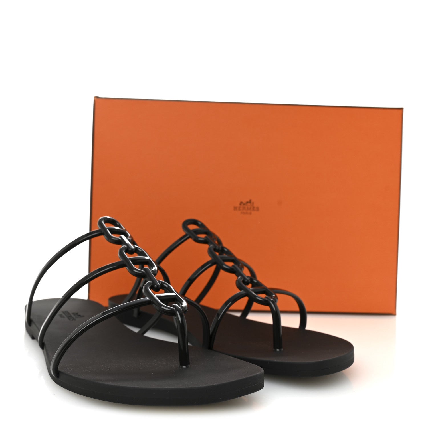 Hermes Rubber Womens Mykonos Sandals 38 Black 1842599 – FASHIONPHILE
