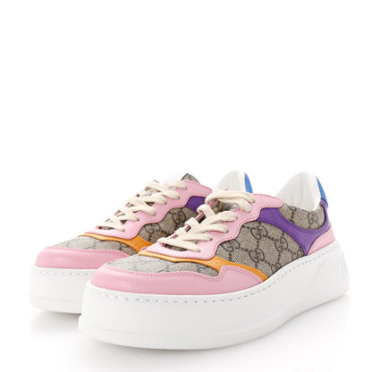 Gucci Calfskin GG Supreme Monogram Perforated Womens Platform 55mm Sneakers 38.5 Beige Ebony Sugar Pink Crop Shine Purple 3 of 9