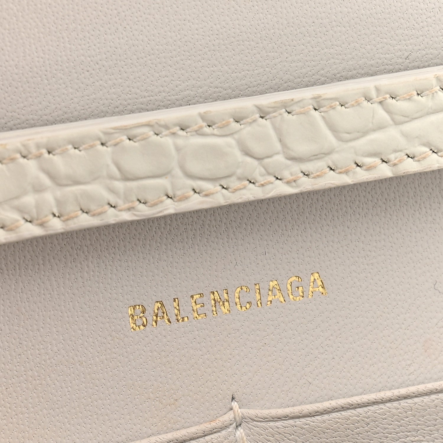 Balenciaga Shiny Calfskin Crocodile Embossed Hourglass Chain Bag White 6 of 11