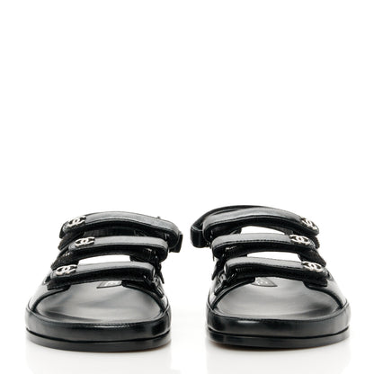 Chanel Lambskin Crystal CC Velcro Dad Sandals 38 Black 2 of 10