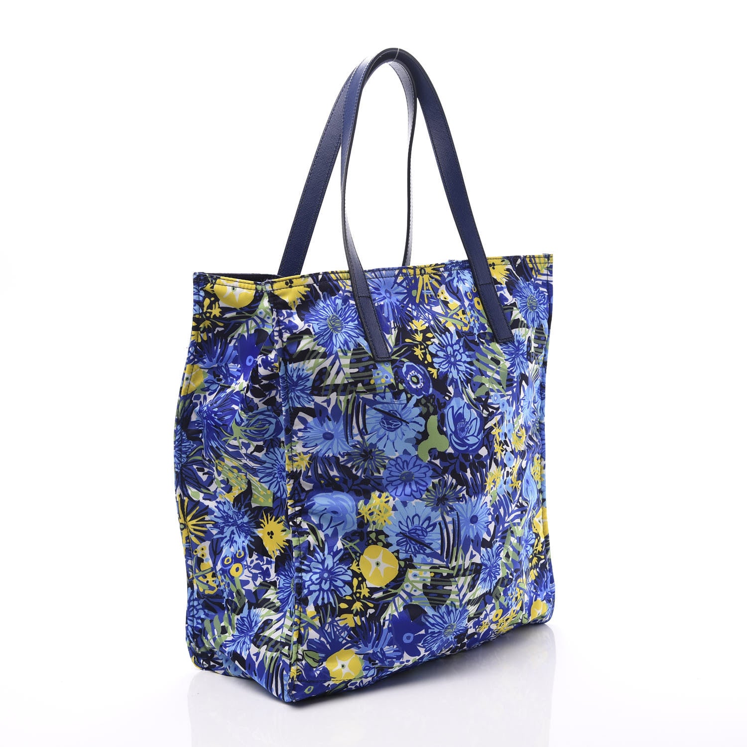 Prada Tessuto Nylon Saffiano Floral Print Tote Bluette Dis Primule 2 of 9