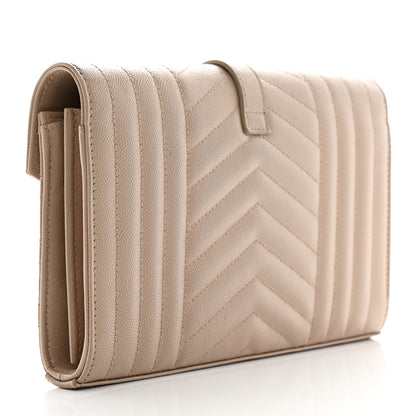Saint Laurent Grain De Poudre Mixed Matelasse Triquilt Monogram Chain Wallet Dark Beige 3 of 12
