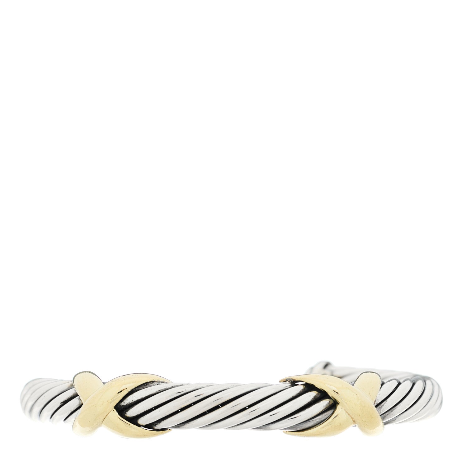 David Yurman Sterling Silver 14K Yellow Gold 7mm Double X Cable Bracelet 1 of 3