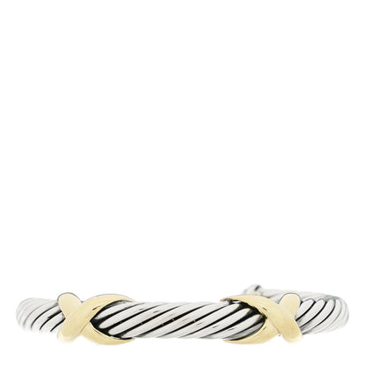 David Yurman Sterling Silver 14K Yellow Gold 7mm Double X Cable Bracelet 1 of 3