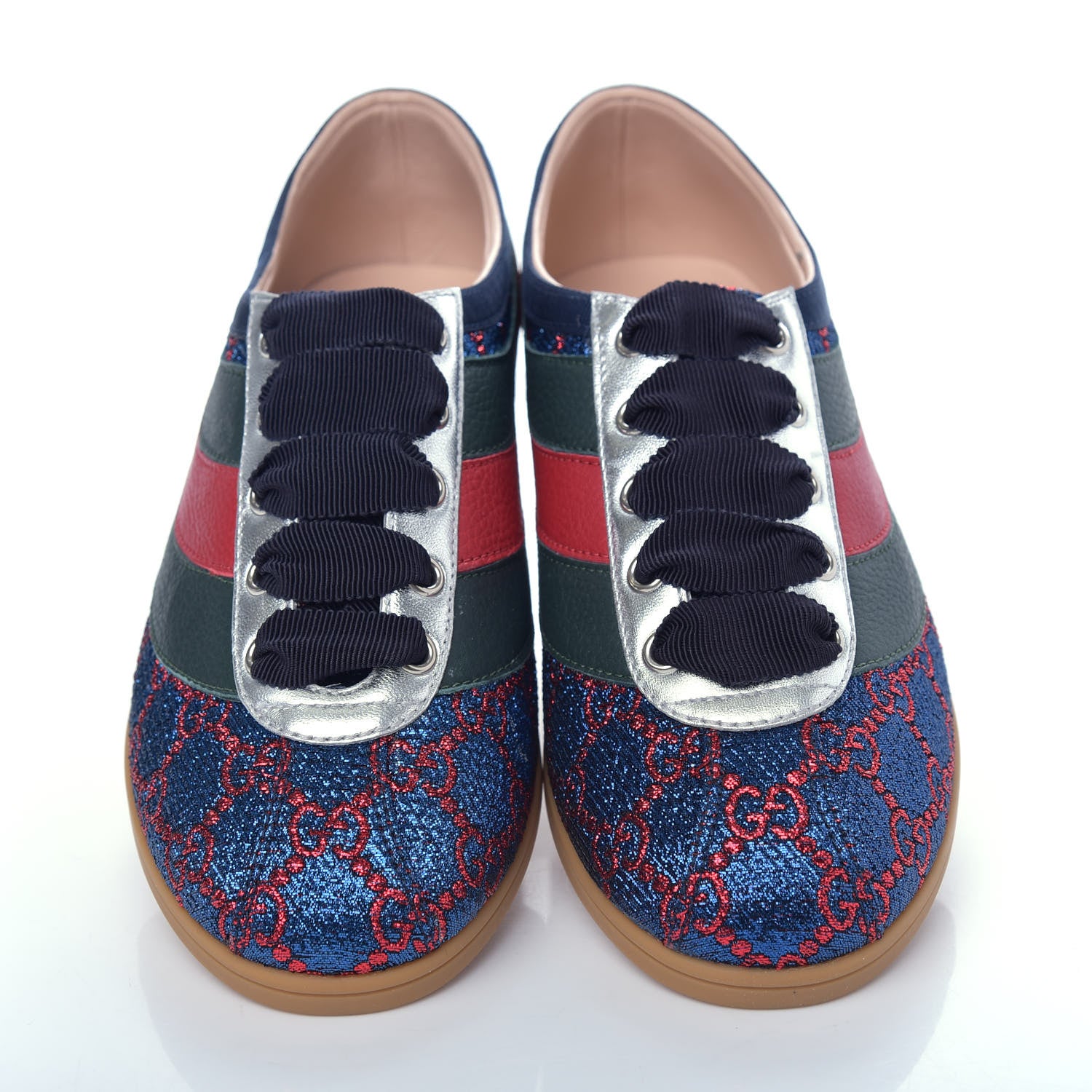 Gucci Lurex Calfskin Web GG Monogram Womens Falacer Sneakers 36 Iridescent Blue Iridescent Red Silver 5 of 13