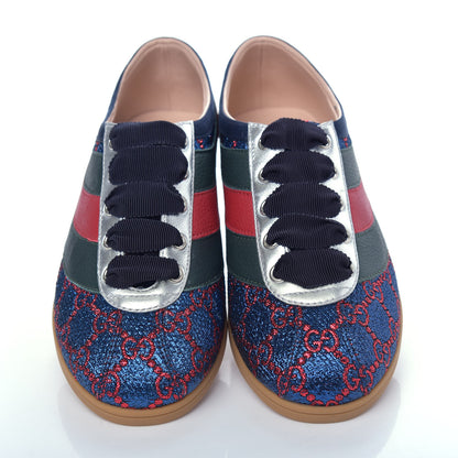 Gucci Lurex Calfskin Web GG Monogram Womens Falacer Sneakers 36 Iridescent Blue Iridescent Red Silver 5 of 13