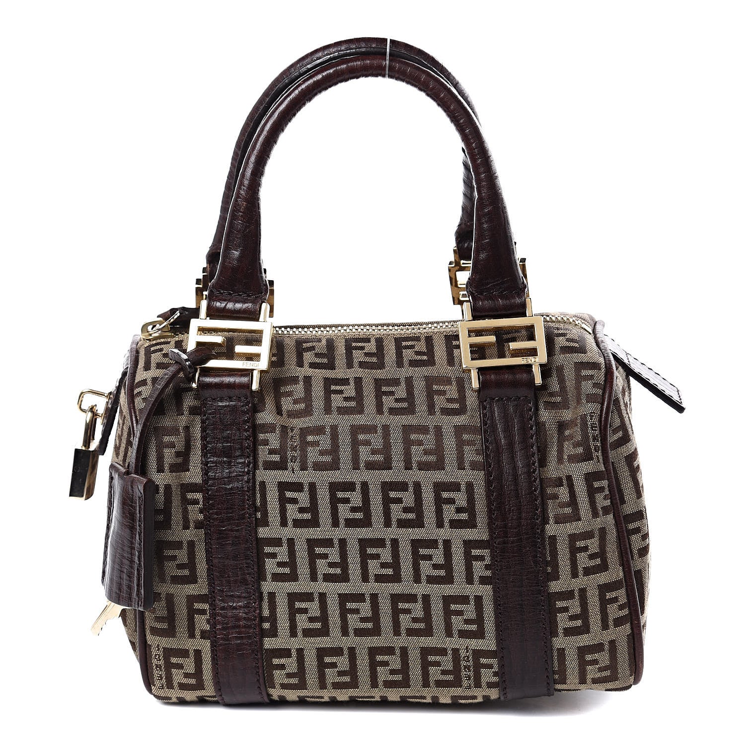 Fendi Zucchino Vitello Mini Boston Mogano Panna Bruciato 1 of 9