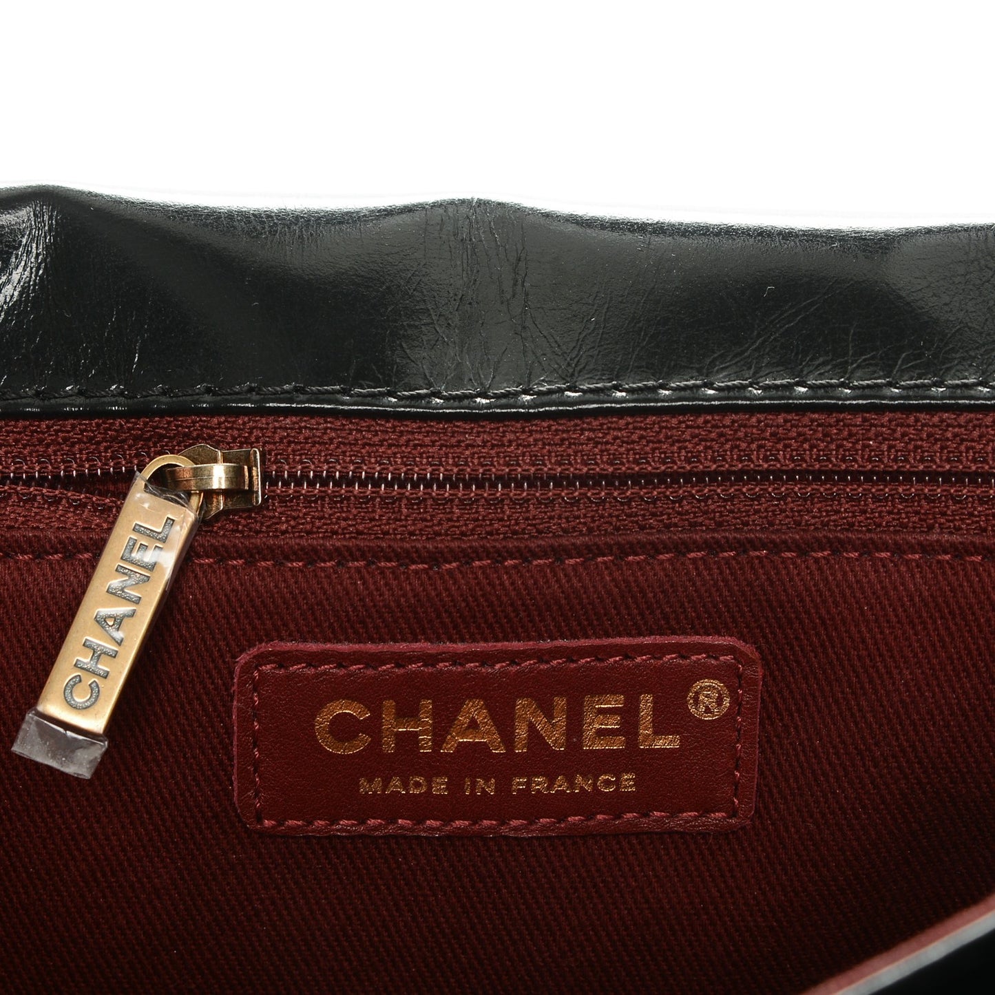 Aged Glazed Calfskin Quilted Large Bubble CC Flap Black