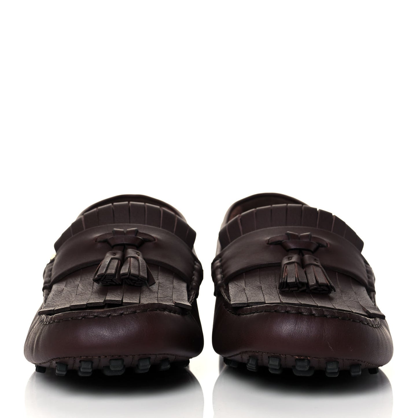 Calfskin Fringe Interlocking G Mens Driver Loafers 10 Brown