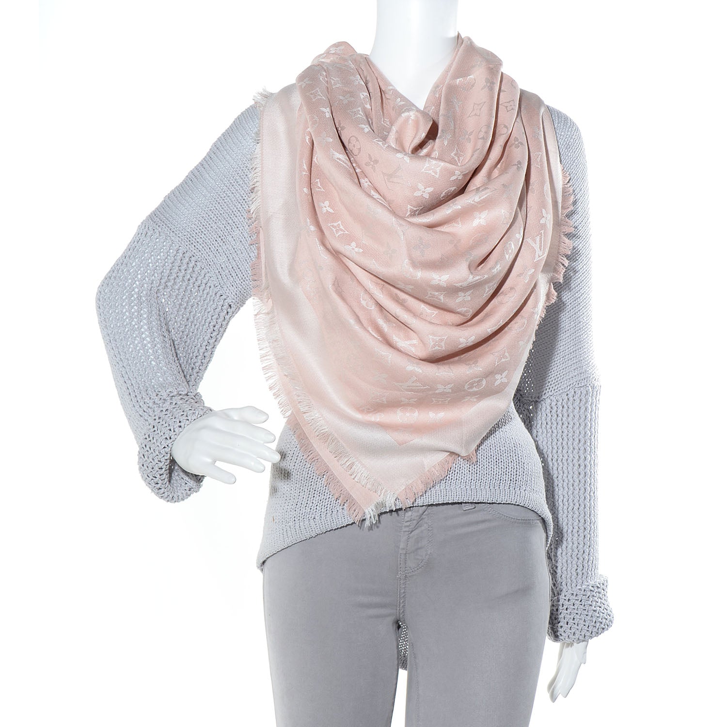 Louis Vuitton Silk Wool Monogram Denim Shawl Rose 2 of 5