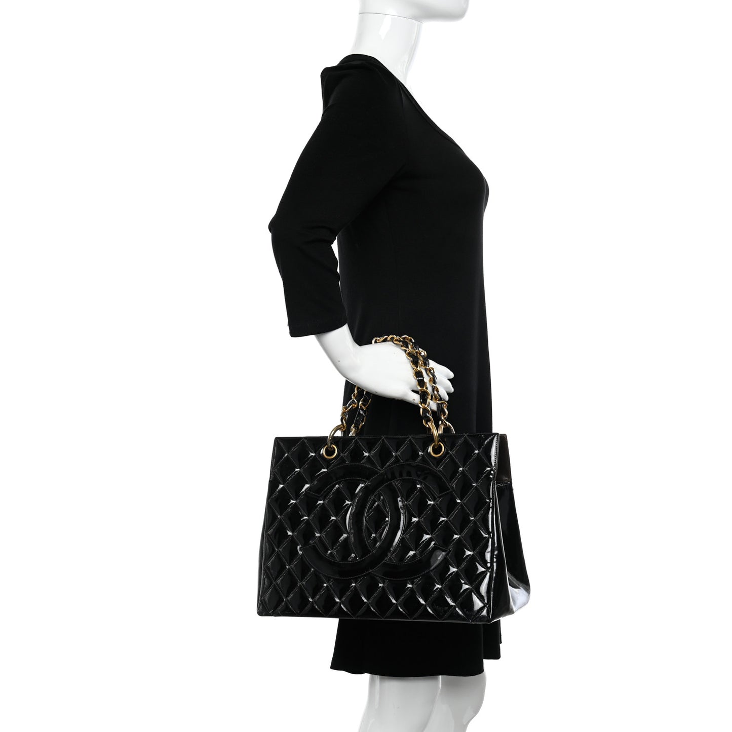 Patent Quilted Grand Shopping Tote GST Black