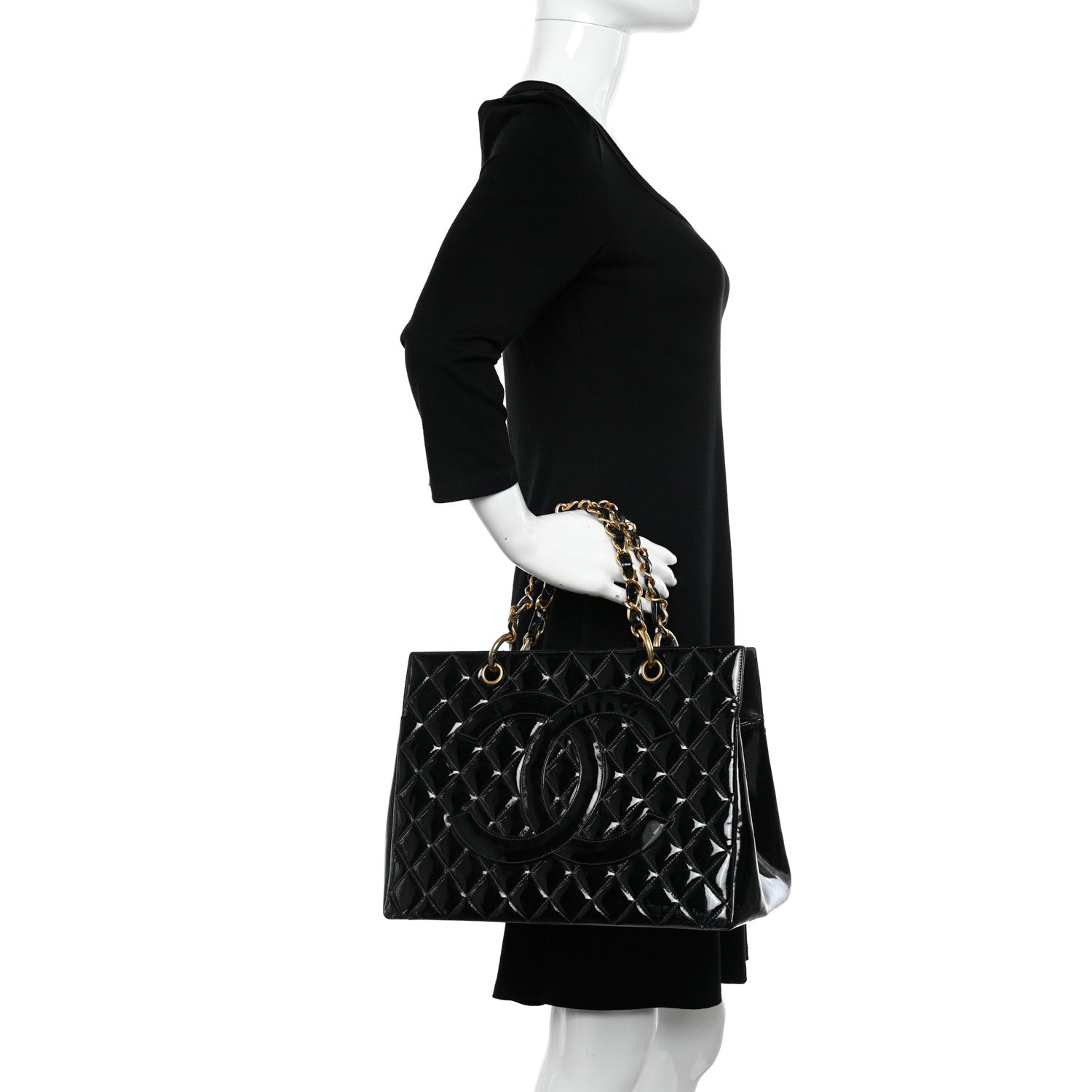 Chanel Patent Quilted Grand Shopping Tote GST Black 2 of 20