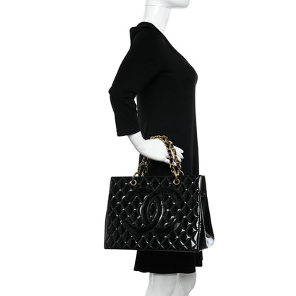 Chanel Patent Quilted Grand Shopping Tote GST Black 2 of 20