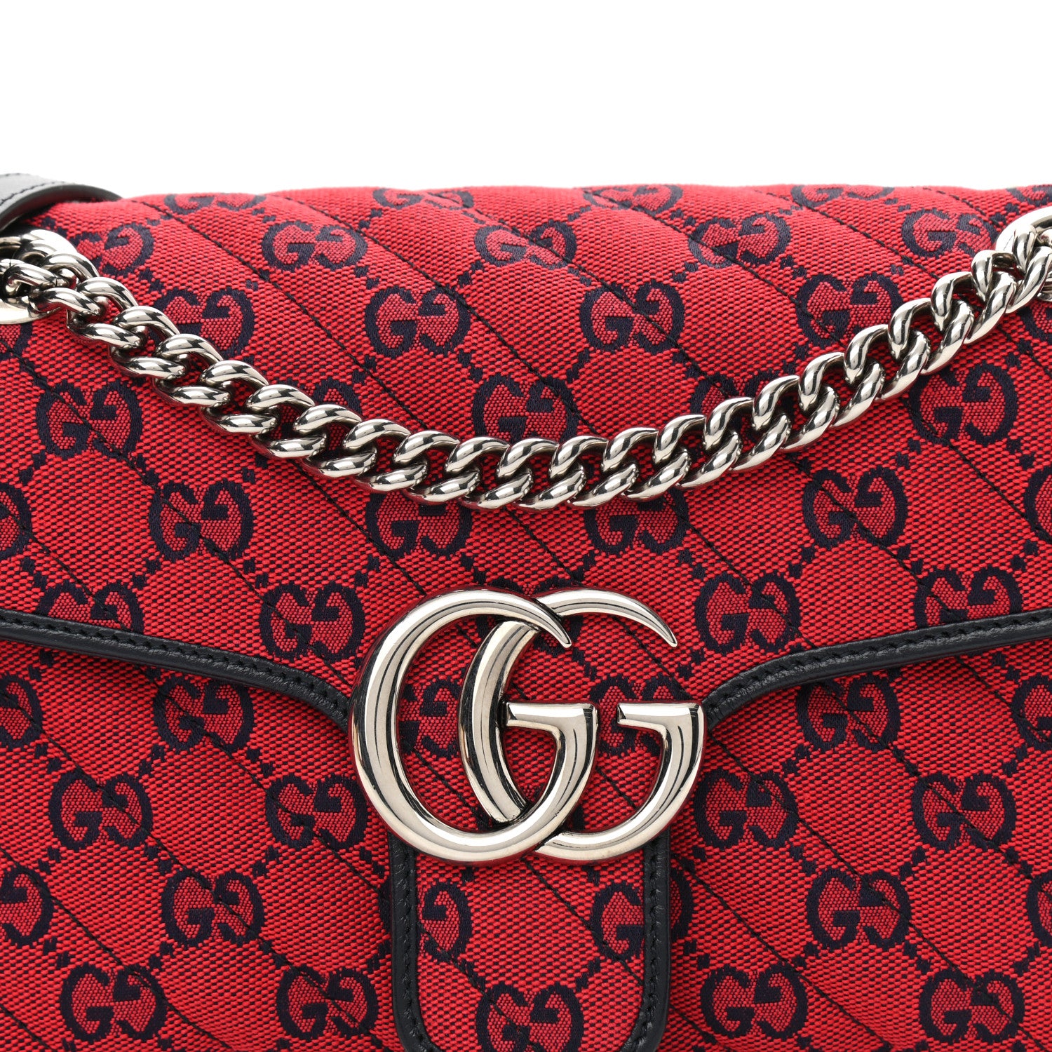 Gucci Monogram Multicolor Matelasse Diagonal Small GG Marmont Shoulder Bag Red Blue 8 of 11