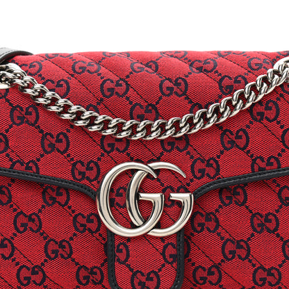 Gucci Monogram Multicolor Matelasse Diagonal Small GG Marmont Shoulder Bag Red Blue 8 of 11