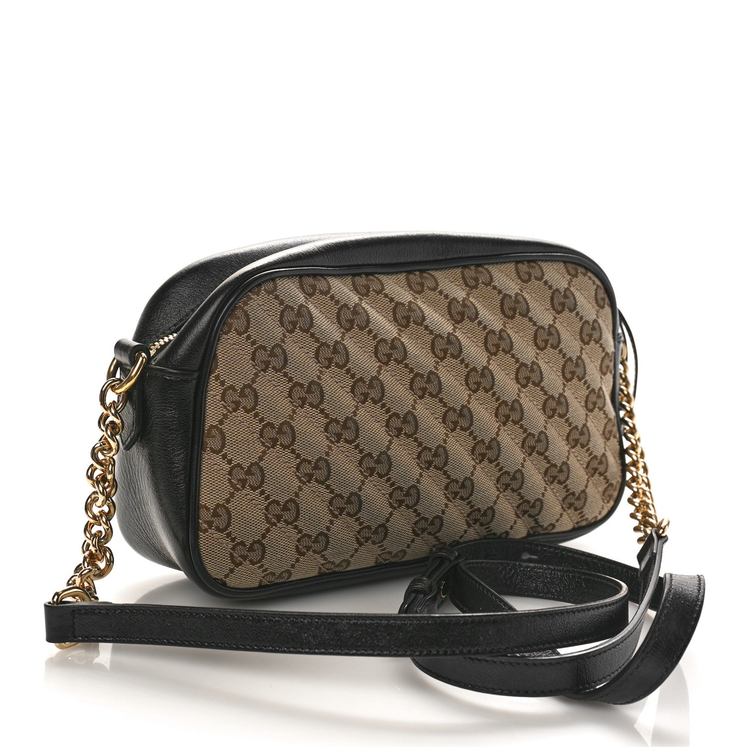 Gucci Monogram Matelasse Diagonal Small GG Marmont Chain Shoulder Bag Beige Black 2 of 9