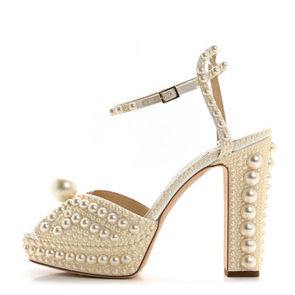 Jimmy Choo Pearl Satin Sacaria 120 Sandals 41 White 1 of 10