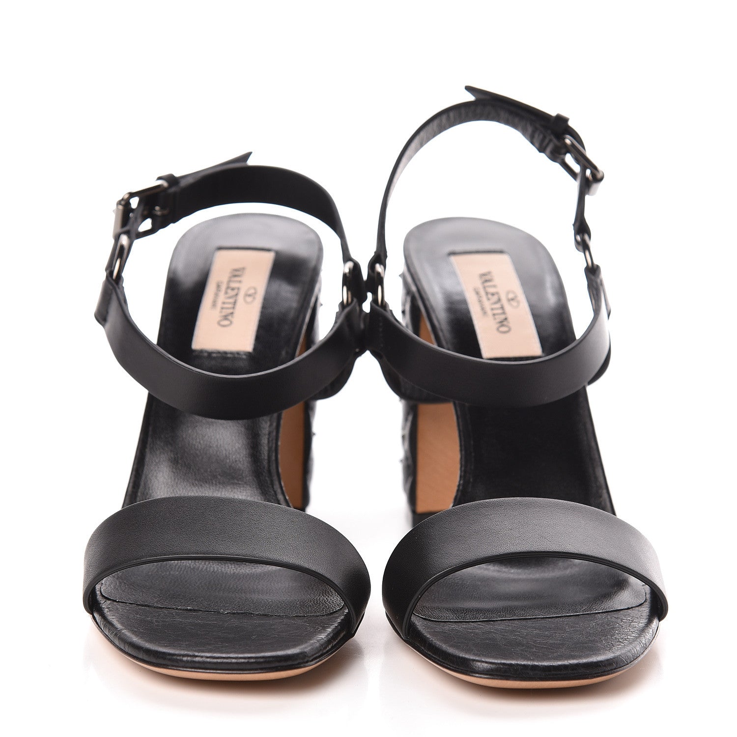Valentino Garavani Calfskin Craquele Nappa Rockstud Spike 90mm Ankle Strap Sandals 37 Black 2 of 8
