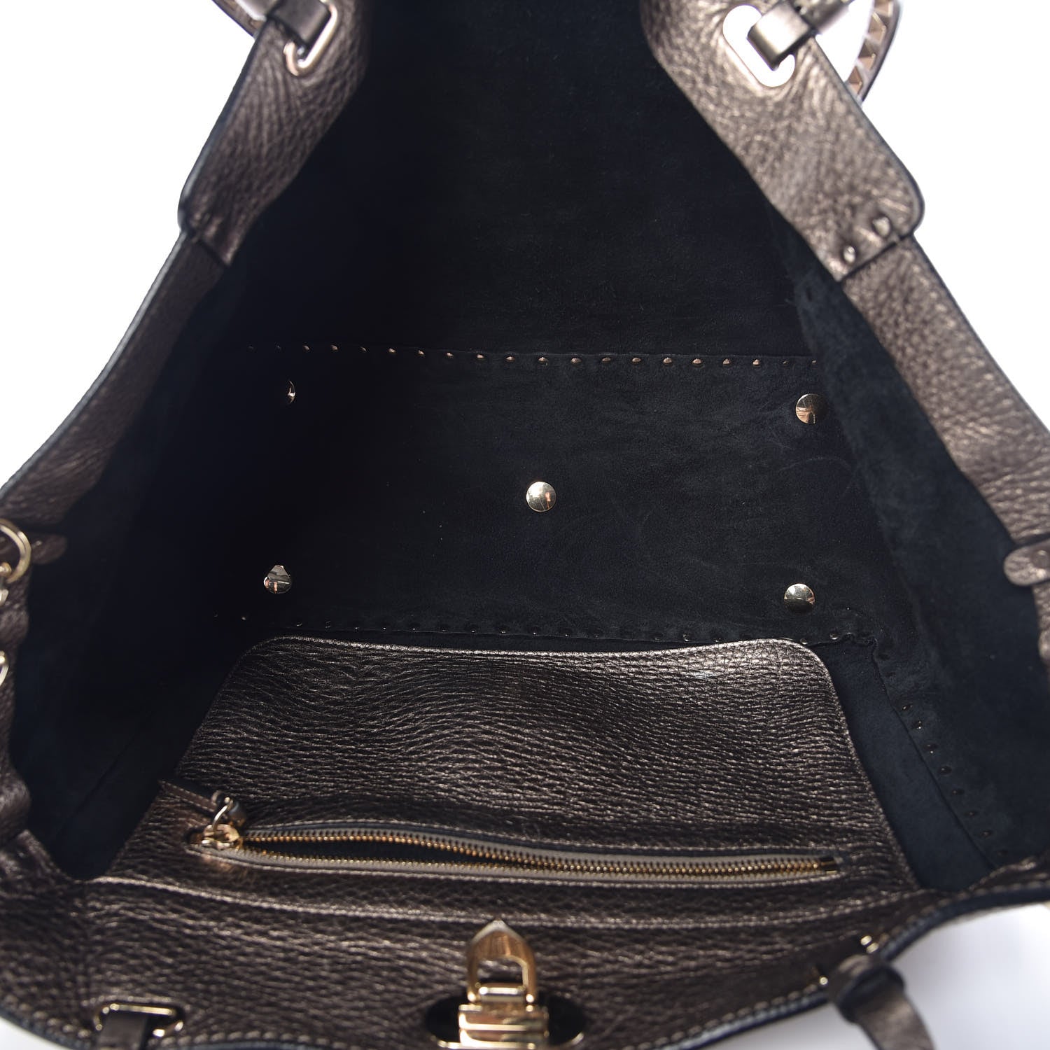 Valentino Garavani Metallic Alce Printed Calfskin Medium Rockstud Tote Sasso 5 of 11