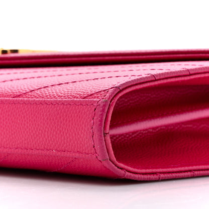 Saint Laurent Grain De Poudre Matelasse Chevron Monogram Chain Wallet Hot Pink 10 of 19