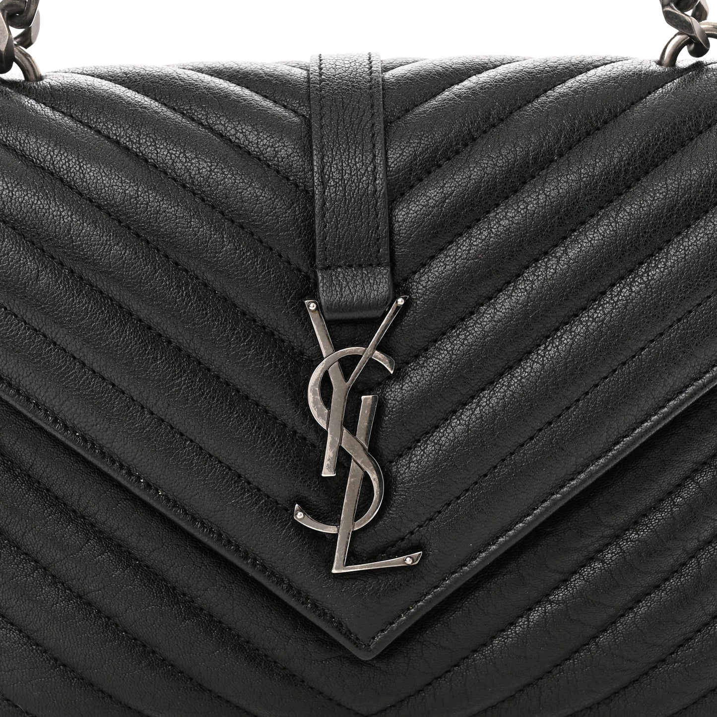 Sheepskin Matelasse Chevron Monogram Medium College Bag Black