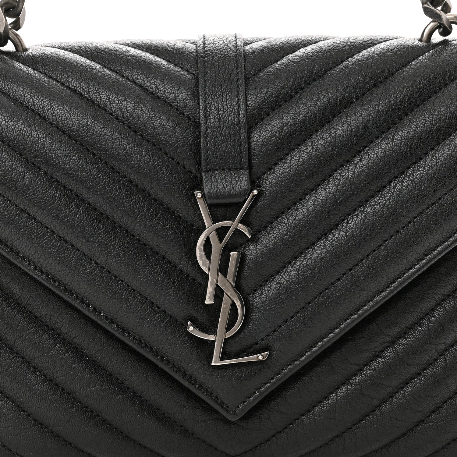 Saint Laurent Sheepskin Matelasse Chevron Monogram Medium College Bag Black 8 of 12