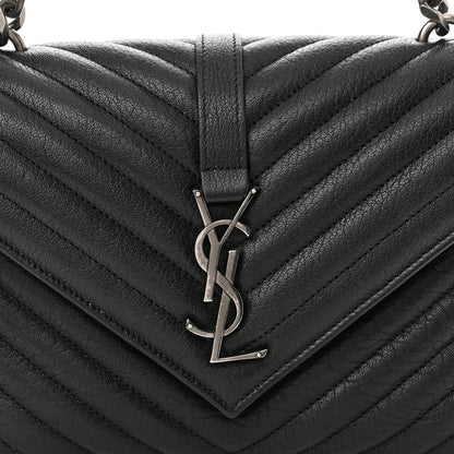 Saint Laurent Sheepskin Matelasse Chevron Monogram Medium College Bag Black 8 of 12