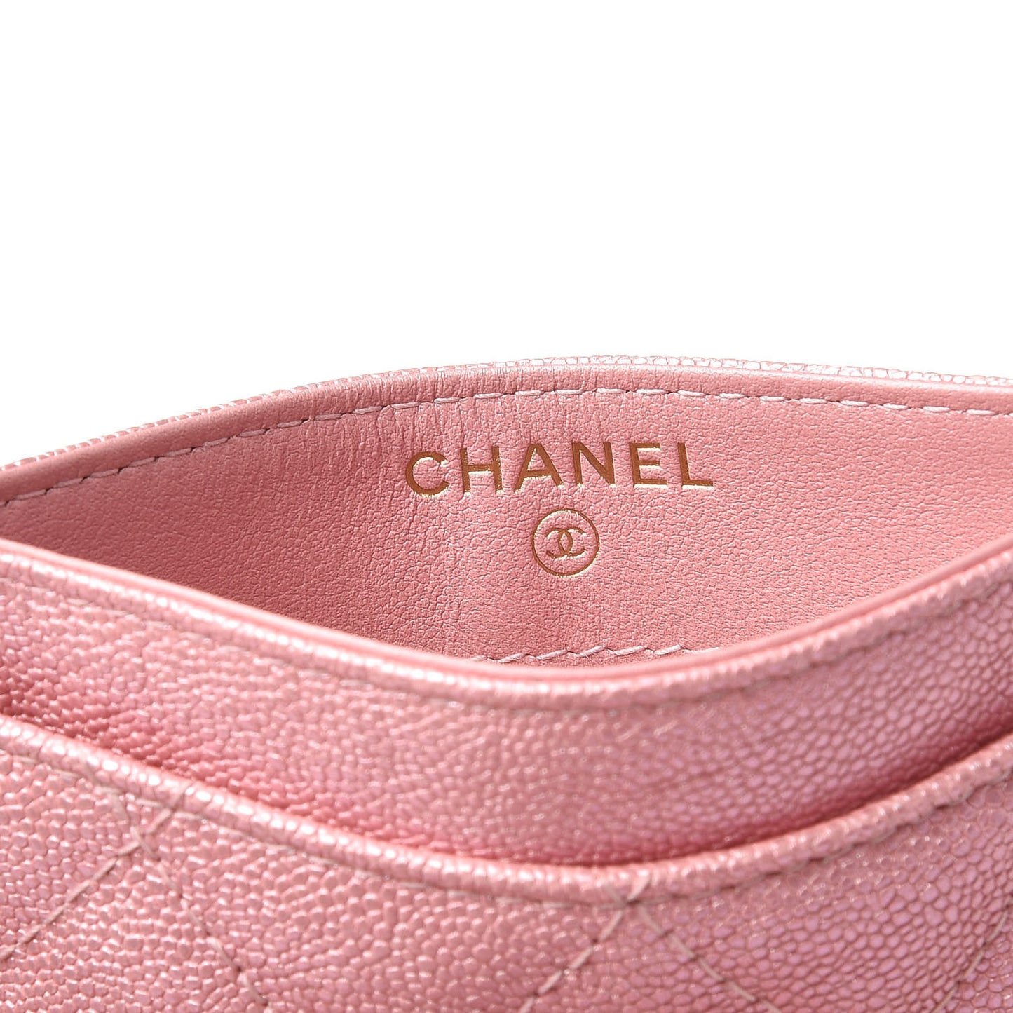 Iridescent Caviar Quilted Card Holder Rose Pink