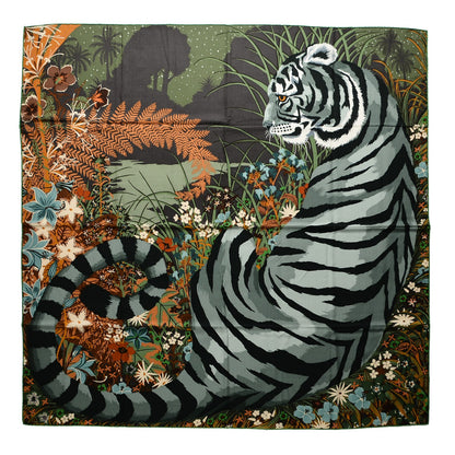 Hermes Cashmere Silk Tyger Tyger Shawl 140 Vert Caramel Vert Amande 1 of 4