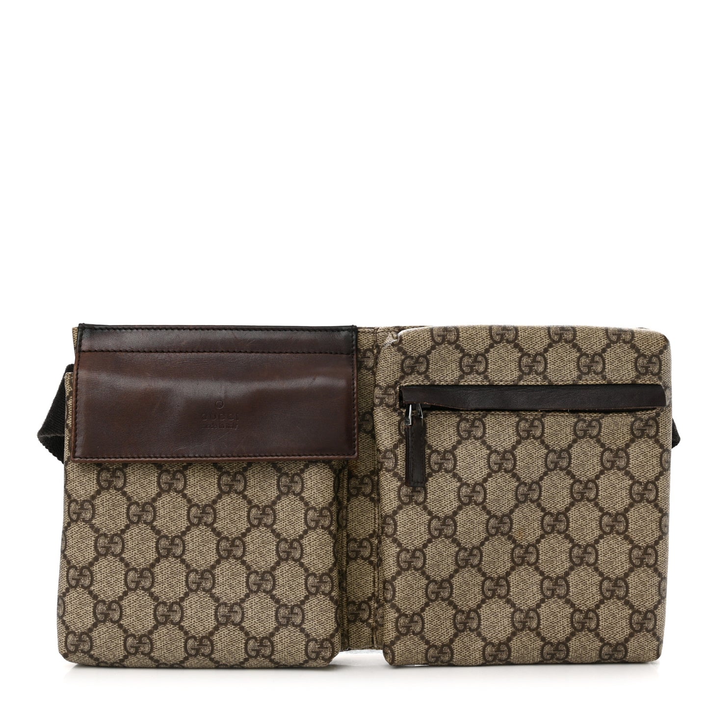 GG Monogram Double Pocket Belt Bag Dark Brown